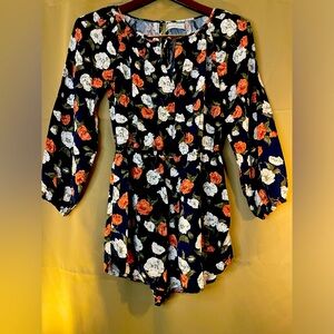 Abercrombie & Fitch Romper Women's Size XS Blue Floral Long Sleeve Cinch Waist